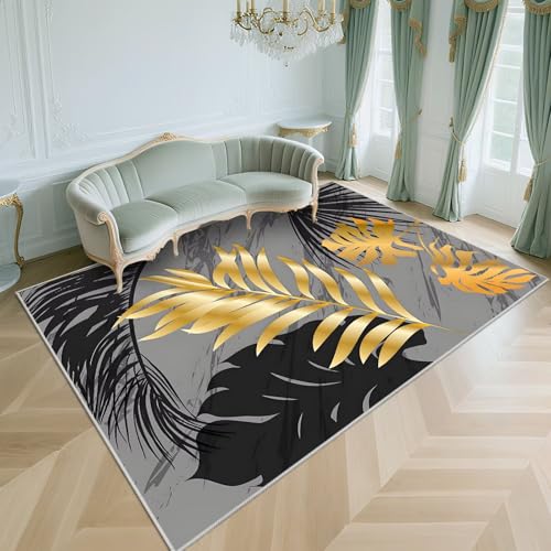 WUTONG Kurzflor Wohnzimmer Teppich Grau 140x200cm，Blattmuster Kuschelig Weich für Schlafzimmer,Flur,Terrasse von WUTONG