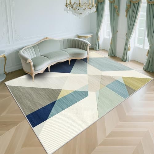 WUTONG Kurzflor Wohnzimmer Teppich Groß Blau 200x250cm，Moderne Geometrie Waschbar In Waschmaschine für Kinderjungen,Esstisch,Wohn von WUTONG