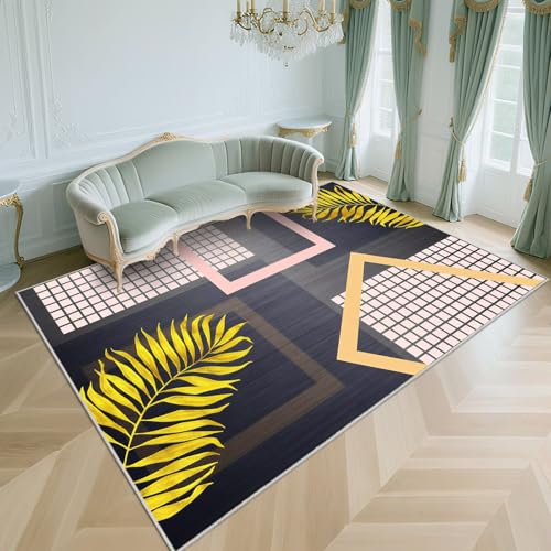 WUTONG Kurzflor Wohnzimmerteppich Grau 100x170cm，Blattmuster Waschbar In Waschmaschine für Schlafzimmer,Esstisch,Balkon von WUTONG