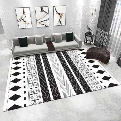 WUTONG Kurzflor Wohnzimmerteppich Modern Schwarz 140x200cm，Geometrische Linien Antirutsch für Kinderzimmer Junge,Wohnungs,Büro von WUTONG
