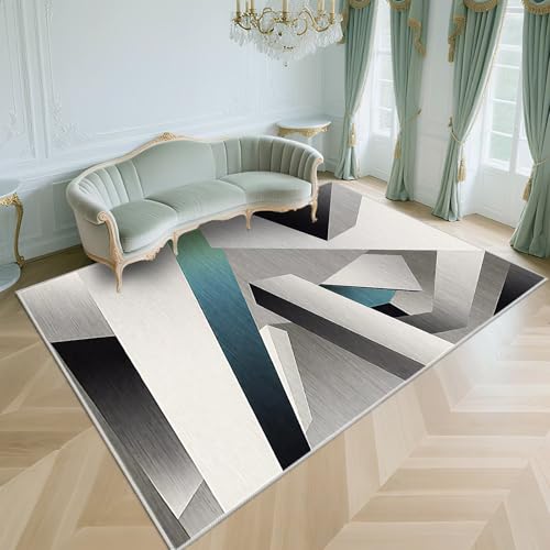 WUTONG Teppich Wohnzimmer 100x160cm,Waschbarer Kurzflor,Moderner Geometrie，rutschfest Design für Schlafzimmer,Vorzimmer,Balkon Grau von WUTONG