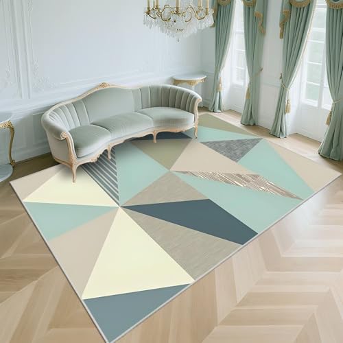 WUTONG Teppich Wohnzimmer 120x180cm,Waschbarer Kurzflor,Moderner Geometrie，rutschfest Design für Schlafzimmer,Wohn,Balkon,Blau von WUTONG
