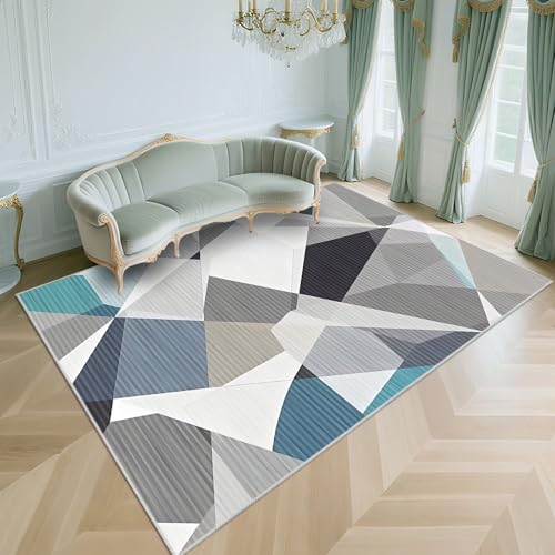 WUTONG Teppich Wohnzimmer 50x80cm Waschbar Kurzflor rutschfest Weich,Moderner Geometrie Teppiche für Schlafzimmer,Büro,Esszimmer,Grau von WUTONG