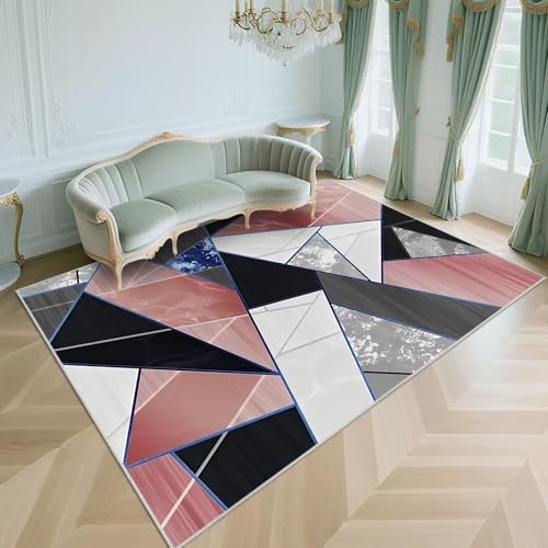 WUTONG Teppich Wohnzimmer 50x80cm Waschbar Kurzflor rutschfest Weich,Moderner Geometrie Teppiche für Schlafzimmer,Küche,Terassenaussen,Rosa von WUTONG