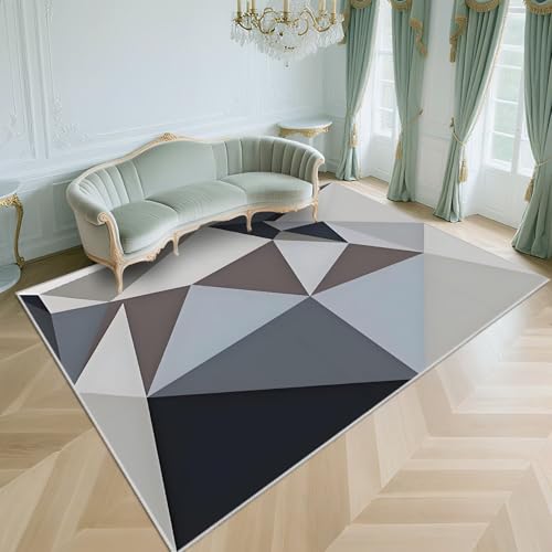 WUTONG Teppich Wohnzimmer 50x80cm Waschbar Kurzflor rutschfest Weich,Moderner Geometrie Teppiche für Schlafzimmer,Terrasse,Küche,Grau von WUTONG