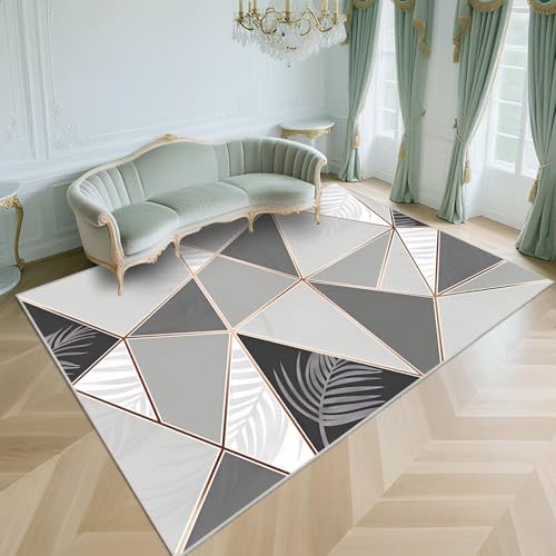 WUTONG Teppich Wohnzimmer 50x80cm Waschbar Kurzflor rutschfest Weich,Moderner Geometrie Teppiche für Schlafzimmer,Vorzimmer,Wohnungs,Grau von WUTONG