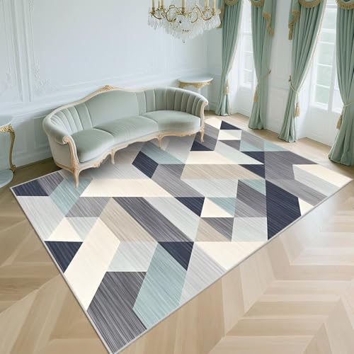 WUTONG Teppich Wohnzimmer 80x120cm,Waschbarer Kurzflor,Moderner Geometrie，rutschfest Design für Schlafzimmer,Vorzimmer,Wohnungs,Blau von WUTONG