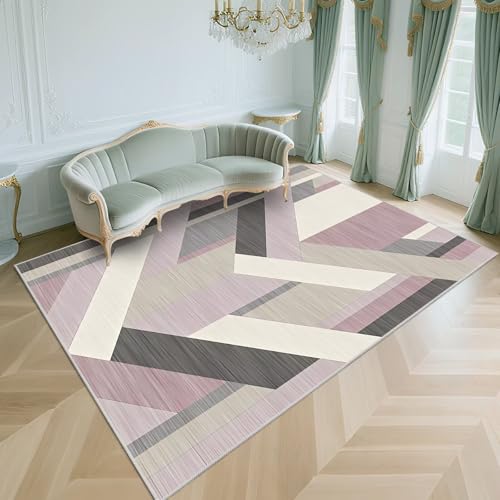 WUTONG Teppich Wohnzimmer 80x160cm,Waschbarer Kurzflor,Moderner Geometrie，rutschfest Design für Schlafzimmer,Küche,Terassenaussen,Rosa von WUTONG