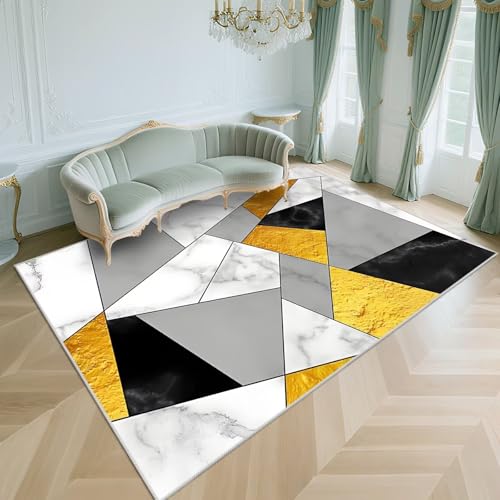 WUTONG Teppich Wohnzimmer 80x160cm,Waschbarer Kurzflor,Moderner Geometrie，rutschfest Design für Schlafzimmer,Terrasse,Küche,Grau von WUTONG