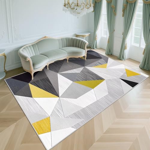 WUTONG Teppich Wohnzimmer 80x160cm Waschbar Kurzflor rutschfest Weich,Moderner Geometrie Teppiche für Schlafzimmer,Wohnungs,Küche,Grau von WUTONG