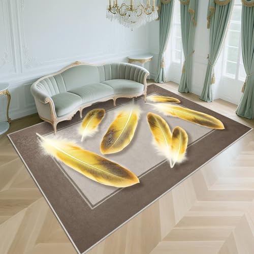 WUTONG Waschbar Aesthetic Teppich Gold 140x200cm,Federmuster Weich für Schlafzimmer,Wohnzimmer,Wohn WUTONG Waschbar Aesthetic Teppich Gold 140x200cm,Federmuster Weich für Schlafzimmer,Wohnzimmer,Wohn von WUTONG