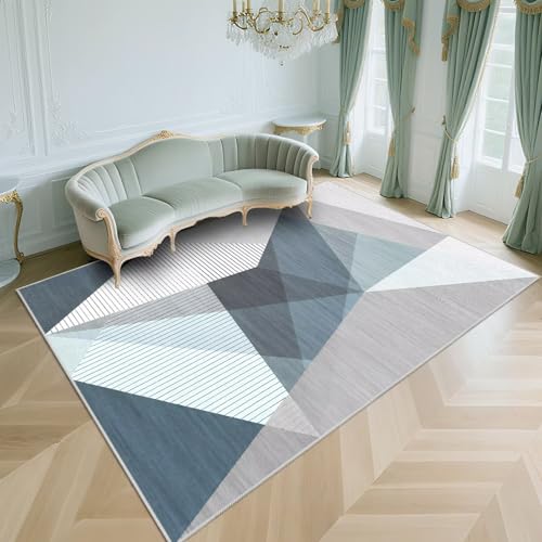 WUTONG Waschbar Fussmatte Innen Blau 50x80cm，Moderne Geometrie Antirutsch,Kuschel für Terassenaussen,Kindermädchen,Küche von WUTONG