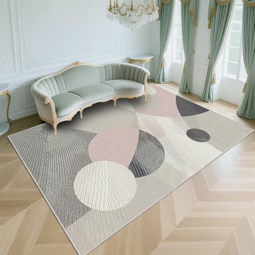 WUTONG Waschbar In Waschmaschine Schlafzimmer Teppich Beige 80x120cm，Liniendesign Kurzflor für Wohnzimmer,Terrasse,Esstisch von WUTONG