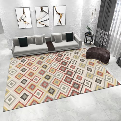 WUTONG Waschbar In Waschmaschine Teppich Schlafzimmer Klein Grau 80x160cm，Geometrische Muster Weich für Esstisch,Wohnzimmer,Büro von WUTONG