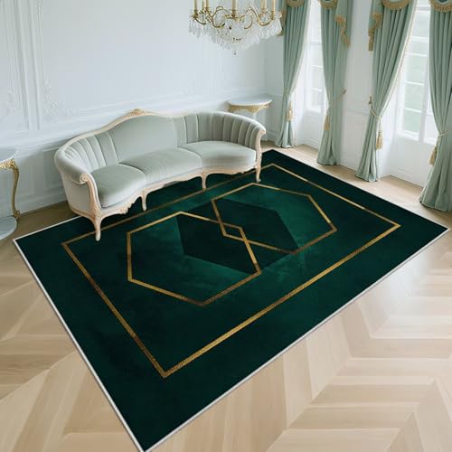 WUTONG Waschbar In Waschmaschine Teppich Wohnzimmer Dunkelgrün 100x170cm,Geometrisches Design Kurzflor,Weich für Schlafzimmer,Wohnungs,Terrasse von WUTONG