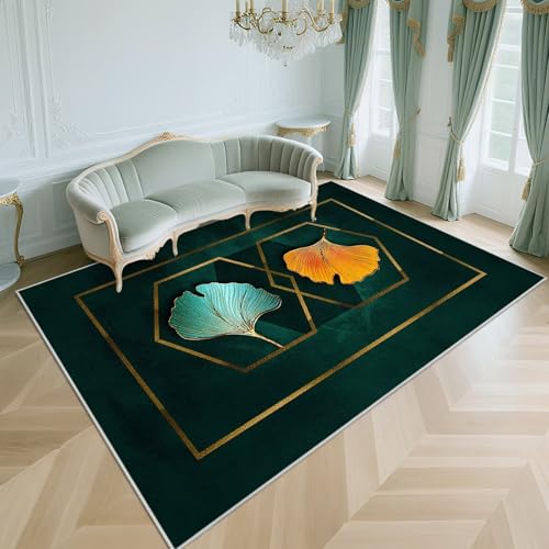 WUTONG Waschbar In Waschmaschine Teppich Wohnzimmer Dunkelgrün 160x230cm,Geometrisches Design Pflegeleicht,Kurzflor für Schlafzimmer,Wohnungs,Terrasse von WUTONG