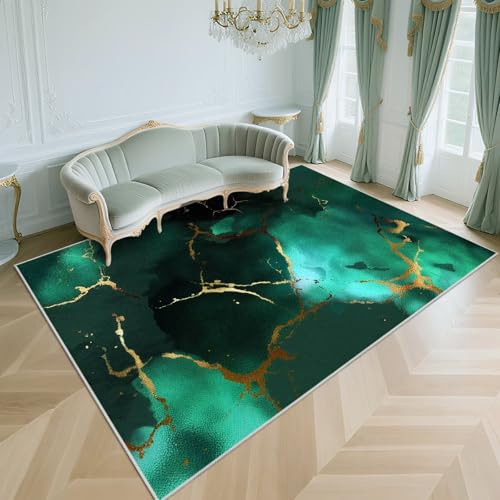 WUTONG Waschbar In Waschmaschine Teppich Wohnzimmer Dunkelgrün 180x250cm,Abstrakte Kunst Weich,Kuschel für Kinderzimmer,Terassenaussen,Esstisch von WUTONG