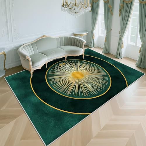 WUTONG Waschbar In Waschmaschine Teppich Wohnzimmer Groß Dunkelgrün 200x300cm,Geometrisches Design Kurzflor,Kuschel für Kinderzimmer,Terassenaussen,Esstisch von WUTONG