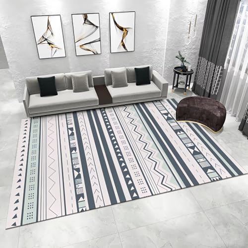 WUTONG Waschbar In Waschmaschine Teppich Wohnzimmer Modern Hellblau 160x200cm，Streifendesign rutschfest,Kuschel für Jugendzimmer,Esszimmer,Büro von WUTONG