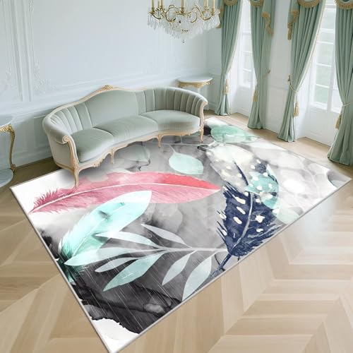 WUTONG Waschbar Kleiner Teppich Hellgrau 50x80cm，Federmuster Kuschelig Weich für Küche,Haustür,Eingang von WUTONG