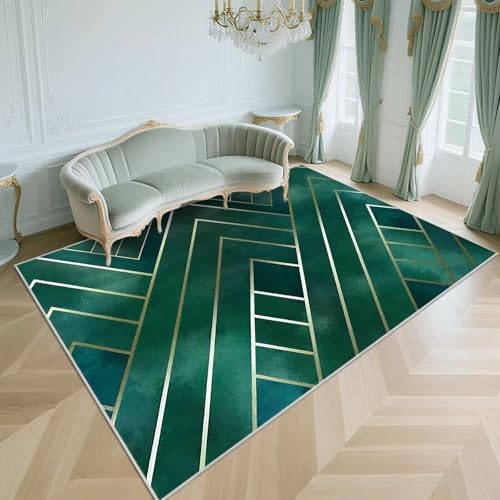 WUTONG Waschbar Schmutzfangmatte Dunkelgrün 50x80cm,Geometrisches Design Rutschfesth,Weich für Kinderzimmer,Balkon,Küche von WUTONG