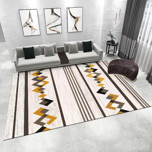 WUTONG Waschbar Teppich Jugendzimmer Beige 120x180cm，Moderne Streifen Rutschfesth,Weich für Büro,Terrasse,Küche von WUTONG