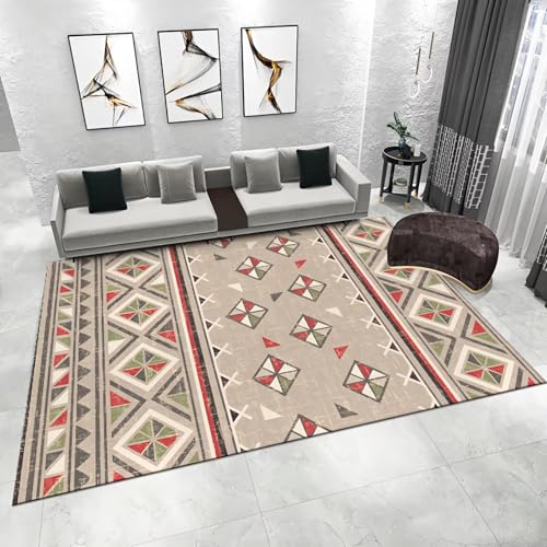 WUTONG Waschbar Teppich Schlafzimmer Klein Taupe 50x80cm，Moderne Geometrie Antirutsch,Weich für Vorzimmer,Esszimmer,Flur von WUTONG