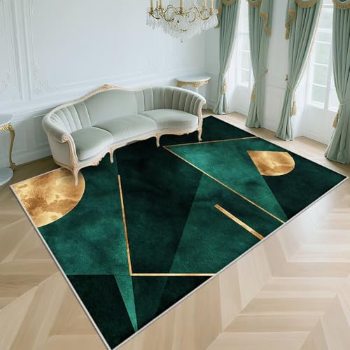 WUTONG Waschbar Teppich Wohnzimmer Dunkelgrün 100x160cm,Geometrisches Design Rutschfesth,Weich für Kinderzimmer,Balkon,Küche von WUTONG