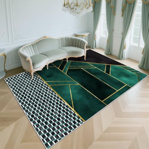 WUTONG Waschbar Teppich Wohnzimmer Dunkelgrün 120x180cm,Geometrisches Design rutschfest,Kurzflor für Kinderzimmer,Balkon,Küche von WUTONG