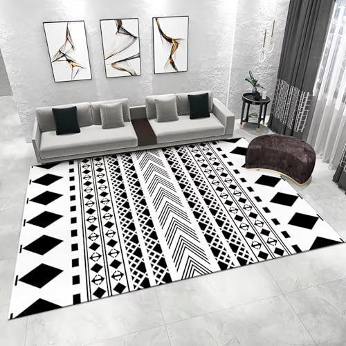 WUTONG Waschbar Teppich Wohnzimmer Modern Schwarz 80x120cm，Geometrische Linien Antirutsch,Kuschel für Kinderzimmer,Wohnzimmer,Vorzimmer von WUTONG