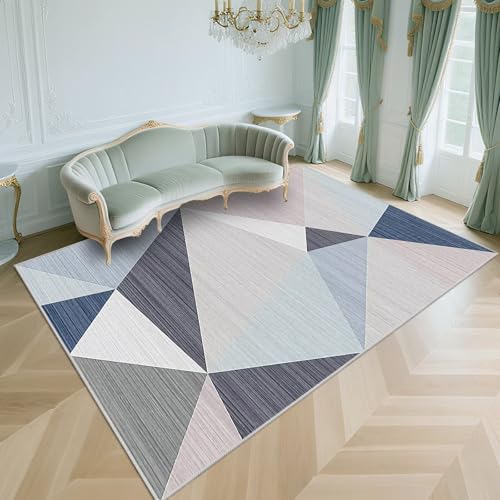 WUTONG Waschbarer Teppich Wohnzimmer 140x200cm Modern Kurzflor rutschfest Weich Teppiche für Schlafzimmer,Vorzimmer,Balkon,Blau von WUTONG