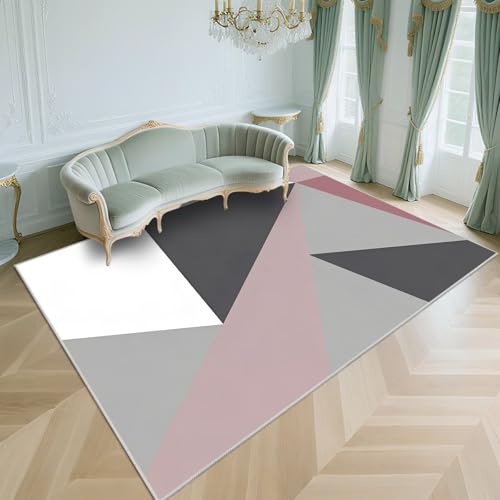 WUTONG Waschbarer Teppich Wohnzimmer 160x200cm Modern Kurzflor rutschfest Weich Teppiche für Schlafzimmer,Esszimmer,Büro,Rosa von WUTONG