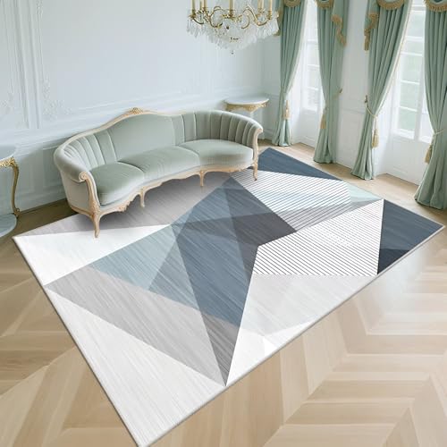 WUTONG Waschbarer Teppich Wohnzimmer 160x200cm Modern Kurzflor rutschfest Weich Teppiche für Schlafzimmer,Küche,Terassenaussen,Blau von WUTONG