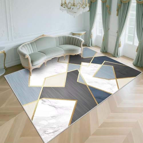 WUTONG Waschbarer Teppich Wohnzimmer 160x230cm Modern Kurzflor rutschfest Weich Teppiche für Schlafzimmer,Balkon,Esszimmer,Blau von WUTONG