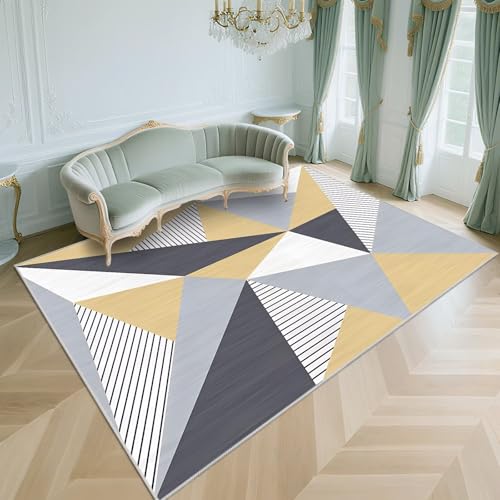 WUTONG Waschbarer Teppich Wohnzimmer 200x300cm Modern Kurzflor rutschfest Weich Teppiche für Schlafzimmer,Balkon,Esszimmer,Gelb von WUTONG