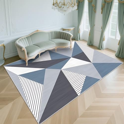 WUTONG Waschbarer Teppich Wohnzimmer 50x80cm Modern Kurzflor rutschfest Weich Teppiche für Schlafzimmer,Terrasse,Küche,Blau von WUTONG