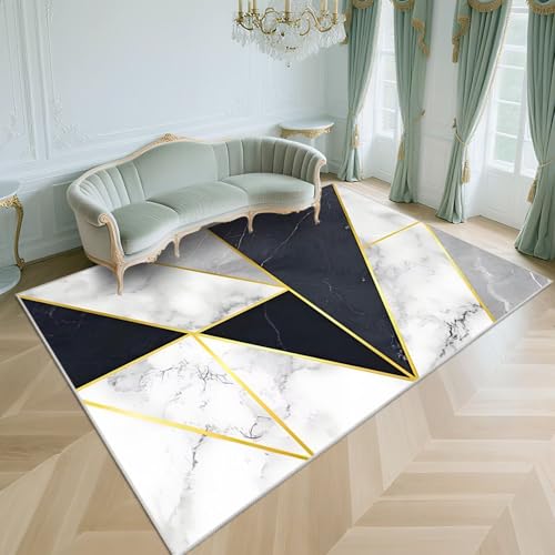 WUTONG Waschbarer Teppich Wohnzimmer 80x120cm Modern Kurzflor rutschfest Weich Teppiche für Schlafzimmer,Vorzimmer,Wohnungs,Schwarz von WUTONG
