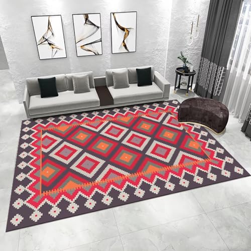 WUTONG Weich Fußmatte Innen Rot 80x160cm，Moderne Geometrie Waschbar,Antirutsch für Eingang,Balkon,Flur von WUTONG