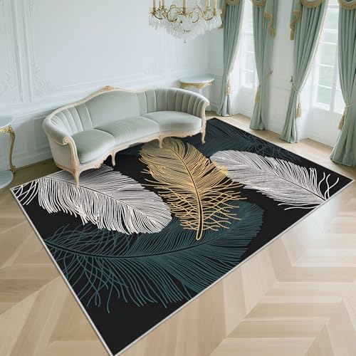 WUTONG Weich Fussmatte Innen Schwarz 50x80cm，Federmuster Antirutsch,Kuschel für Küche,Schlafzimmer,Balkon von WUTONG