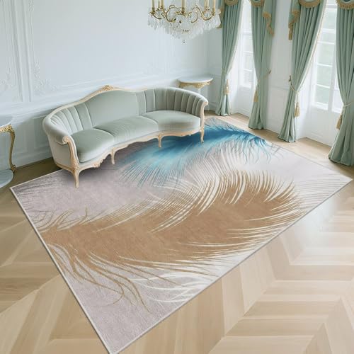 WUTONG Weich Schlafzimmer Teppich Grau 80x160cm，Federmuster Waschbar,Kurzflor für Wohnzimmer,Terrasse,Küche von WUTONG