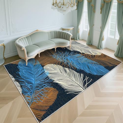 WUTONG Weich Teppich Kinderzimmer Blau 80x160cm，Federmuster Kurzflor,Kuschel für Wohnzimmer,Wohnungs,Terassenaussen von WUTONG