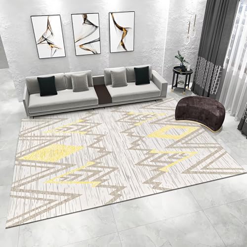 WUTONG Weich Teppich Schlafzimmer Beige 120x180cm，Moderne Geometrie Antirutsch für Wohnzimmer,Esszimmer,Wohnungs von WUTONG