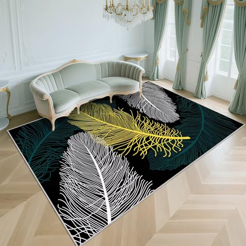 WUTONG Weich Teppich Schlafzimmer Groß Schwarz 180x280cm，Federmuster Waschbar,Antirutsch für Wohnzimmer,Esszimmer,Wohnungs von WUTONG