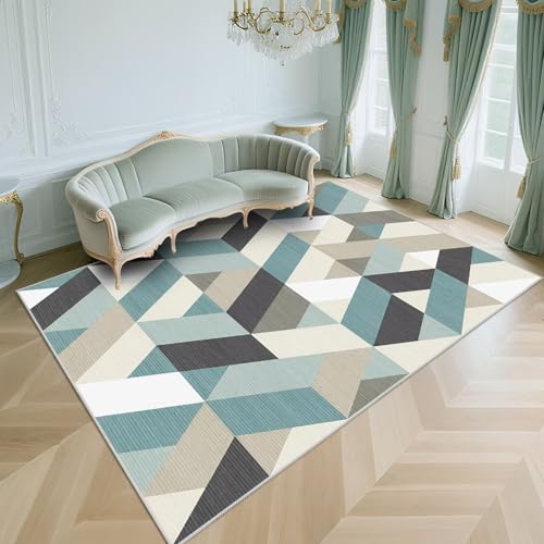 WUTONG Weich Teppiche Gegend Blau 100x170cm，Geometrische Gitter Antirutsch für Wohnzimmer,Kinderzimmer,Büro von WUTONG