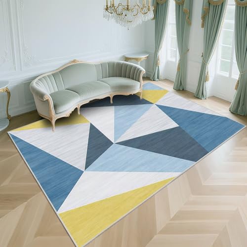 WUTONG Weich Wohnzimmer Teppich Blau 100x170cm，Moderne Geometrie Antirutsch,Weich für Balkon,Kinderzimmer Mädchen,Flur von WUTONG