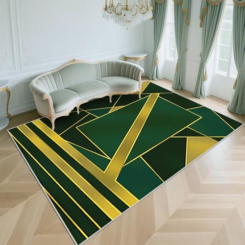 WUTONG Weich Wohnzimmer Teppich Dunkelgrün 80x160cm,Geometrisches Design rutschfest,Flach für Schlafzimmer,Esszimmer,Flur von WUTONG