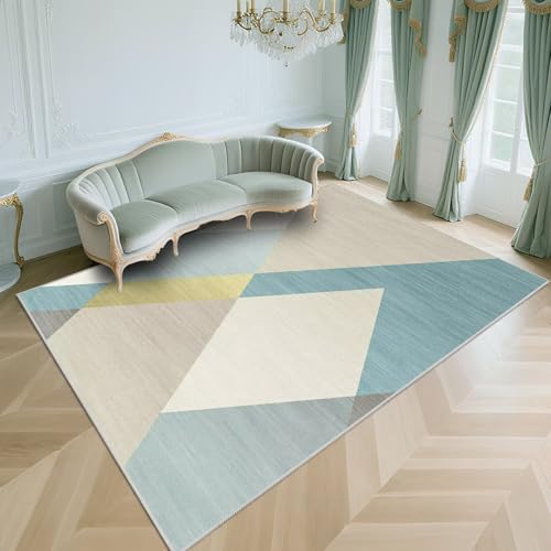 WUTONG Weich Wohnzimmerteppich Groß Blau 200x300cm，Moderne Geometrie Waschbar,Kurzflor für Terrasse,Gaming Zimmer,Büro von WUTONG