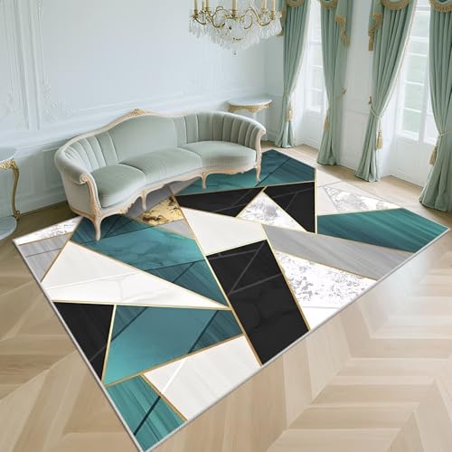 WUTONG rutschfest Modern Wohnzimmerteppich Groß Blau 200x250cm，Geometrische Muster Weich für Schlafzimmer,Esstisch,Küche von WUTONG