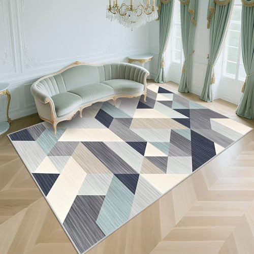 WUTONG rutschfest Teppich Modern Blau 80x160cm，Geometrische Muster Kuschelig Weich für Wohnzimmer,Schlafzimmer,Küche von WUTONG