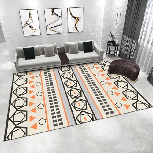 WUTONG rutschfest Teppich Schlafzimmer Beige 120x160cm，Moderne Geometrie Kurzflor für Esstisch,Wohnzimmer,Wohnungs von WUTONG